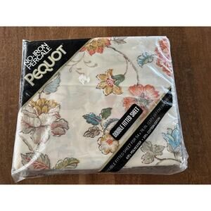 Vintage No Iron Percale Double Bed Fitted Sheet Granny Core Floral Teal Mcm